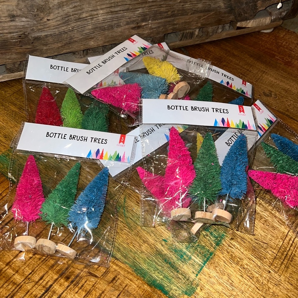 Target Bottlebrush trees. 24 total trees. Blue, pink, green, yellow. Brand new.